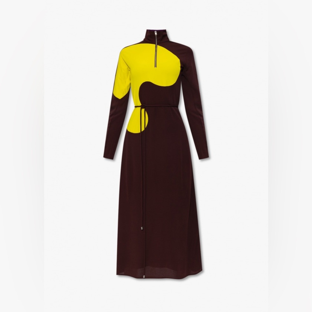 Tory Burch Elegant Long Sleeve Dress in Yellow and Brown Size 6